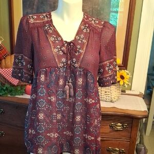 Knox Rose Burgundy Floral Blouse